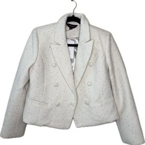 Calligraphie NWT White Tweed Blazer w/ Gold Detail Size XL